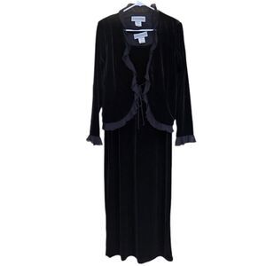 90s whimsigoth witchy black velvet maxi dress set